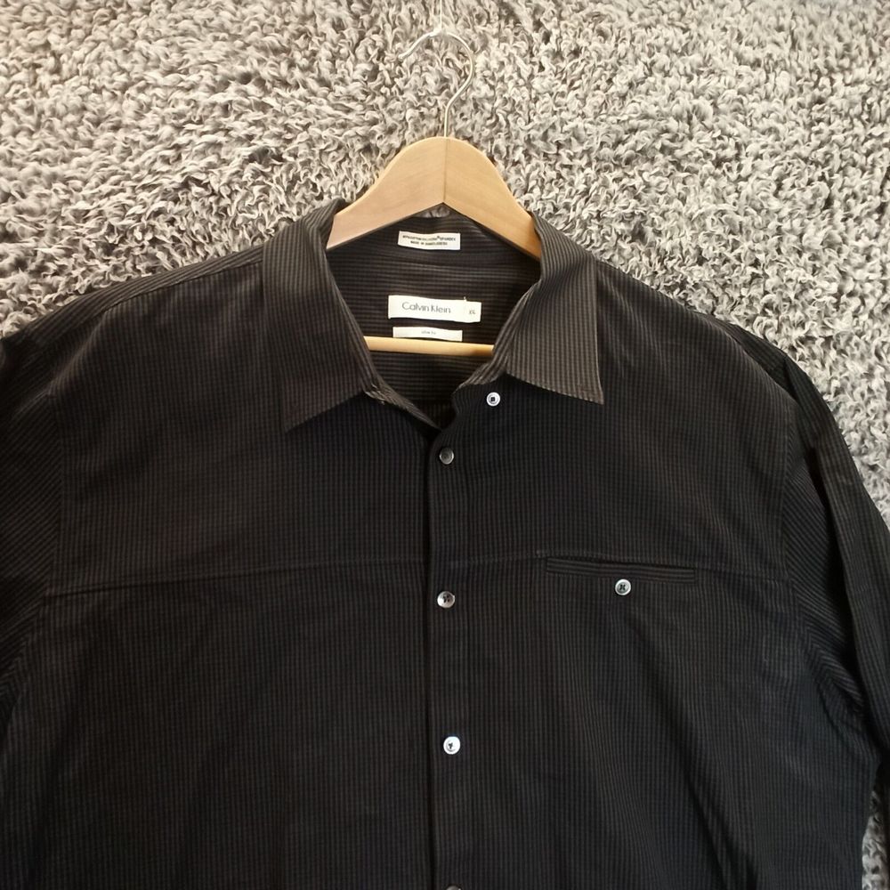 Calvin Klein Shirt Men XXL 2XL Gray Plaid Slim Fit Casual Button Down Collar - Picture 2 of 8